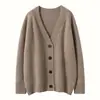 Casaco suéter marrom com decote em V estilo preguiçoso outono e inverno feminino novo estilo coreano design senso comprimento médio cardigan de malha top