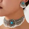 1 Juego de Moda Retro Estilo Étnico Pedrería Ala Borla Exagerado Temperamento Conjunto de Joyería de Collar y Pendientes para Mujer