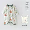Pijama Bebê Verão Fino Quarto com Ar Condicionado Proteção da Barriga Macacão para Homens e Mulheres Bebê Algodão Puro Manga Longa Botão Aberto Pijama Antichute