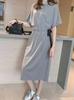 Vestido Camiseta Holgado de Verano para Mujer de Talla Grande Estilo Coreano, Talla Grande, con Cintas para Ajustar la Cintura, Adelgazante, Cubre el Abdomen, Vestido por Encima de la Rodilla