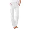 Pantalones Largos Casuales Holgados de Pierna Ancha con Cordón de Color Sólido de Algodón y Lino para Mujer Estación Independiente Pantalones de Pierna Ancha de Comercio Exterior