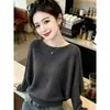 26 Top de Tricô Casual Coreano Estilo Gentil Manga Morcego Feminino Outono Inicial Novo Solto Emagrecedor Rejuvenescedor Top Super Bonito