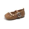 Zapatos de Princesa para Niñas 2026 Otoño Nuevos Zapatos Planos de Perlas para Niñas Zapatos Planos Poco Profundos de Cuero de Color Sólido para Niñas