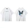 Camiseta de Manga Corta para Hombre de Primavera y Verano Estilo Europeo y Americano ins High Street Hip-hop Holgada Estampado de Mariposas Camiseta para Parejas