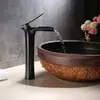 Grifo Vintage para Lavabo de Copa de Vino Todo Cobre, Grifo de Cascada Elevado para Lavabo de Baño Caliente y Frío, Grifo de Estilo Antiguo