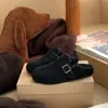 Meias Pantufas Femininas de Algodão para Exterior Estilo Birkenstock, com Fivela, Bico Fechado Retro e Sola Grossa