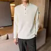 Nuevo Suéter de Punto de Manga Larga para Hombre de Primavera y Otoño, Cuello Henley, Abotonado, Rayado, Estilo Old Money, Negocios, Venta al por Mayor de Fábrica Transfronteriza