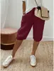Pantalones Casuales Elásticos con Bolsillos de Algodón y Lino para Mujer, Shorts para Mujer, Sitio Independiente de Amazon Transfronterizo Europeo y Americano 2023