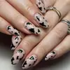 Color Nude Ojo de Gato Estampado de Vaca Uñas Portátiles Forma Almendra Larga Manicura Suave Simple Alta Calidad Uñas Postizas Removibles
