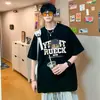 Camiseta Estampada Retro Americana de Manga Curta Pesada 180g para Homens, Camiseta Tendência de Caimento Solto, Camiseta Básica Oversized para Casais