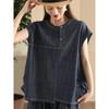 Camisa de Mezclilla Vintage Lavada con Sal para Mujer Moda Fruncida Ajustada Jersey Superior Camisa Holgada Ajustada