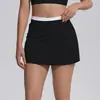 Novo Estilo Transfronteiriço Cor Nude Toque Macio Bloco de Cores Cintura Alta Costela Falso Duas Peças Saia Esportiva Anti-Exposição Saia de Tênis Roupa de Yoga