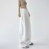 Jeans Blancos de Cintura Alta Plisados de Pierna Ancha para Mujer Verano Gama Alta Gama Alta Sueltos Rectos Caída Pantalones Casuales