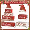 Set de Cuatro Piezas de Madera Señales Decorativas de Mesa Navideña, Sombreros Navideños, Piezas de Letrero de Madera para Decoración de Mesa Navideña, Soporte de Capas