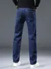 Jeans Clássico de Luxo Leve Forrado com Lã Masculino Outono e Inverno Elástico Business Casual para Meia-idade Quente Espesso Calças de Perna Reta