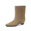 Botines de Moda Coreana 1cm Temperamento Sencillo Elegante 2026 Otoño/Invierno Nuevos Punta Cuadrada Tacón Bajo Altura Oculta Sin Cordones Botas para Mujer