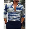 Camisas Nuevas para Hombre de Venta Caliente de Exportación Europea y Americana Transfronteriza, Tops de Manga Larga con Cuello de Moda Estampado Digital 3D Fresco