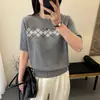Camiseta de punto jacquard gris de manga corta de alta gama francesa para mujer 2026 Verano Nuevo Estilo Casual Top de Moda