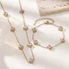 Juego de Acero Inoxidable 304 Chapado en Oro de 18K para Mujer, Incrustado con Zirconia Esmeralda Cadena para Clavícula, Joyería de Gama Alta y Elegante al por Mayor