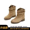 Botas de salto grosso estilo retrô para mulheres, nova coleção outono 2026, com salto oculto para altura extra, perfeitas com vestidos, efeito emagrecedor, botinhas inspiradas na Birkenstock