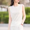 Camiseta Básica de Tricô Fino com Gola Redonda, Estilo Novo, Camisola Elegante de Verão para Mulheres, Malha 2026, Sem Mangas, Fina, Respirável