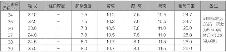 尺寸表