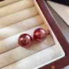 Pendientes Minimalistas de Aguja de Plata con Perla Roja Estilo Retro de Hong Kong Diseño de Nicho Pendientes de Moda Elegantes Versátiles para Mujer