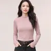 Camiseta Base Feminina com Mistura de Lã Tencel 2026 Nova Início de Outono Gola Alta Redonda Manga Longa Solta Top Camiseta para Mulheres