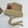 Gorro de tricô fofo estilo coreano com orelhas de urso e laço para mulheres, inverno, circunferência da cabeça grande, quente e protege as orelhas