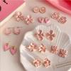 Pendientes de Flor de Amor con Goteo de Aceite Chapados en Oro Real Serie Rosa Pendientes Nuevos de Verano Pendientes con Corazón de Chica Dulce Corea del Sur