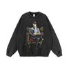Suéter de manga larga desgastado y lavado pesado con estampado de dibujos animados de estilo japonés de hip hop para hombres y mujeres, sudadera con cuello redondo de marca de moda de hip hop.