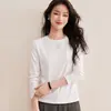 Camiseta de Manga Larga Lyocell Tencel Lana para Mujer Corte Delgado Fácil de Usar Cuello Redondo Suave y Elástica Prenda Base Otoño Ropa Interior