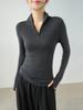 Cierre de Cremallera Cuello Alto 100% Lana Ajuste Delgado Tejido para Mujer Otoño Elegante Hilo Yangtze Manga de Guante Sin Costuras Tejido Gris Humo Marrón