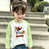 2026 Nova Camiseta Patchwork Color Block de Algodão Puro com Barra Curva para Meninas Roupa de Baixo Estilosa Doce para Bebês Top Slim Fit