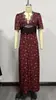 Amazon Europa Estilo Nuevo Satén Elegante Encaje Patchwork Cuello en V Hueco Estampado de Lunares Manga Media Ajustado Vestido
