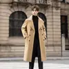 Abrigo de Lana de Estilo Coreano de Doble Botonadura de Longitud Media por Encima de la Rodilla para Hombre, Abrigo Largo de Lana Holgado de Moda para Protección contra el Frío Invernal