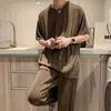 Traje Deportivo de Gama Alta de Seda de Hielo para Hombre Verano Hogar Casual Pantalones Largos Camiseta de Manga Corta Conjunto de Ropa de Secado Rápido