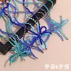 Colar de design de nicho de moda europeia e americana, contas de aço inoxidável, feito à mão, colar de laço de cristal azul lapidado, feminino