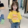 G2118 # Ropa Nueva de Primavera y Otoño para Niñas Mayores, Camiseta Casual de Algodón Puro de Manga Larga y Cuello Redondo, Estilo Falso Dos Piezas, Moderna.