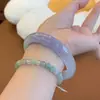 Pulseira de Jade Violeta Flutuante Roxa Tratada para Mulheres, Jadeíte de Gelo Birmanês, Pulseira de Jade Roxa Delicada Transparente de Gelo, Estilo Jovem