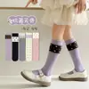 Calcetines para niñas para primavera y otoño, calcetines altos estilo coreano, doble hilo sin costuras con lazo, estampados florales y a cuadros, calcetines largos para bebés y niños