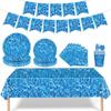 Conjunto de Talheres de Plástico Ondas do Oceano com Três Peças: Prato, Guardanapo, Copo de Papel, Toalha de Mesa, Decoração de Festa, Decoração de Mesa Estilo Universitário