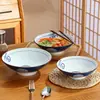 Cuenco de Porcelana Azul y Blanco de Boca Ancha con Patrón Exterior, Cuenco Grande para Sopa del Hogar, Cuenco para Ramen, Cuenco Cónico, Cuenco para Fideos, Tienda de Fideos