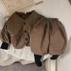 Conjunto de Lã para Bebê Outono/Inverno 2025 Estilo Coreano Simples Nova Moda Roupa Exterior para Meninas Jaqueta de Algodão Estilosa Estilo Floresta Retrô
