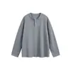 Camiseta de Manga Larga con Cuello Henley Texturizado Rumeng Spring para Hombre, Corte Holgado Vintage, Sudadera Base Versátil Casual para Pareja