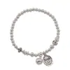 Pulseira Redonda de Carinha Sorridente com Contas Prateadas para Mulheres, Design de Nicho, Artesanato Pesado, Versátil, High-End, Pulseira de Design Simples