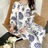Pijamas de seda de algodón de primavera y otoño para mujer, pantalones finos estampados de verano, sueltos, de talla grande, para chicas gorditas, ropa para el hogar de 200 Jin