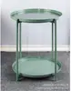Mesa Redonda de Dos Pisos de Hierro Forjado Casual Plato de Cena Mesa Sala de Estar Dormitorio Cafetería Mesa Auxiliar de Sofá Mesa de Café Soporte para Flores Verde