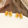Brincos de borboleta de cristal verde com laço de mola, pino de prata 925, brincos degradê de gelo quebrado, brincos pop de nicho