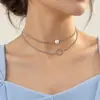Corrente de Metal Geométrica Empilhada Estilo Doce Cool Corrente de Clavícula Design de Nicho Europeu e Americano Colar de Pérola Artificial